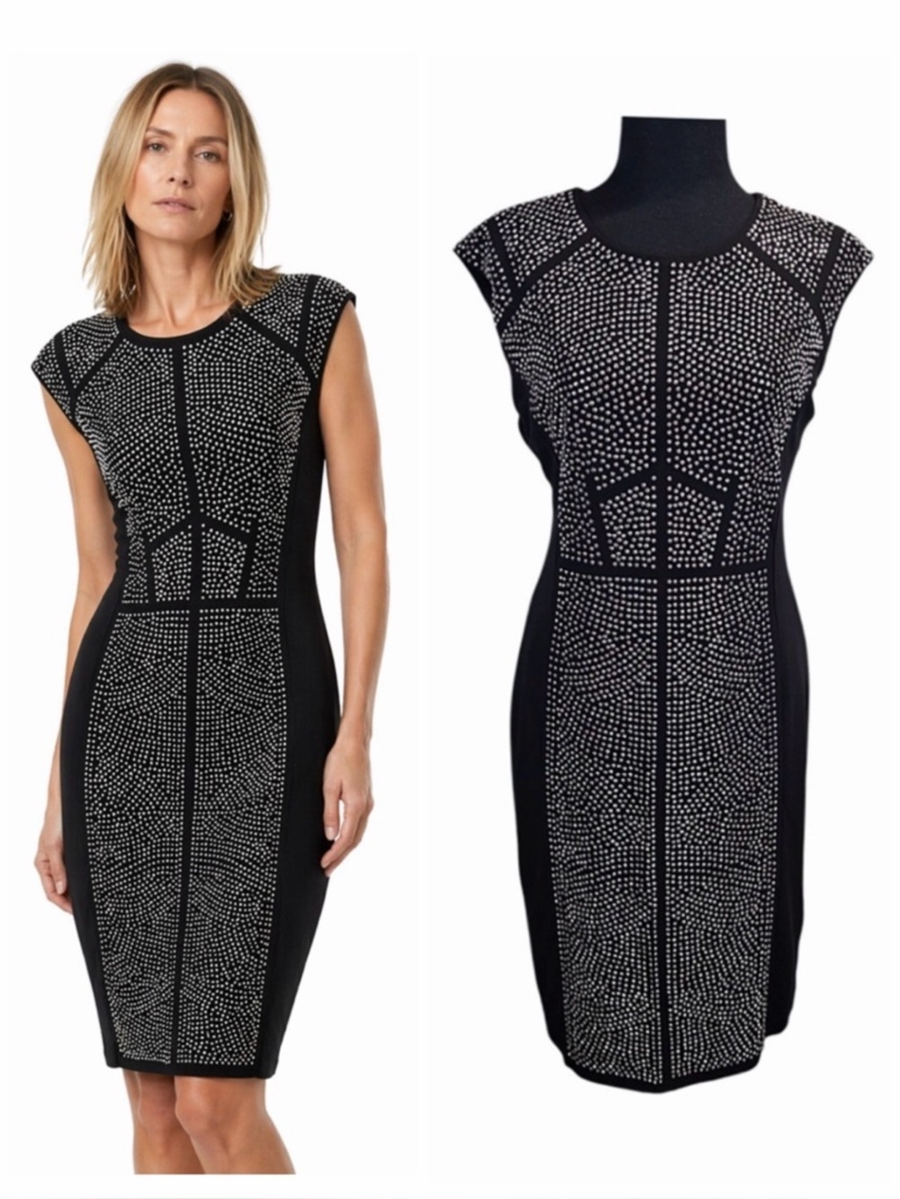 ETCETERA Studded Sheath Dress Black Rhinestone Bodycon Career Chic 6